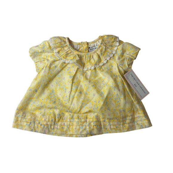 Cupcakes And Cashmere Yellow Floral Baby Dress Withh Lace Collar Sz 3-6M- New - Picture 1 of 6